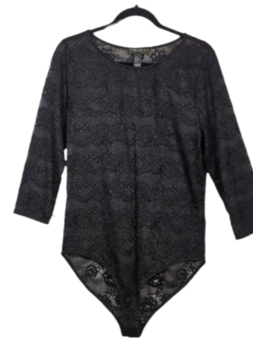 Forever 21 Black Lace Bodysuit Womens Plus Size 2X Long Sleeve Sheer Top